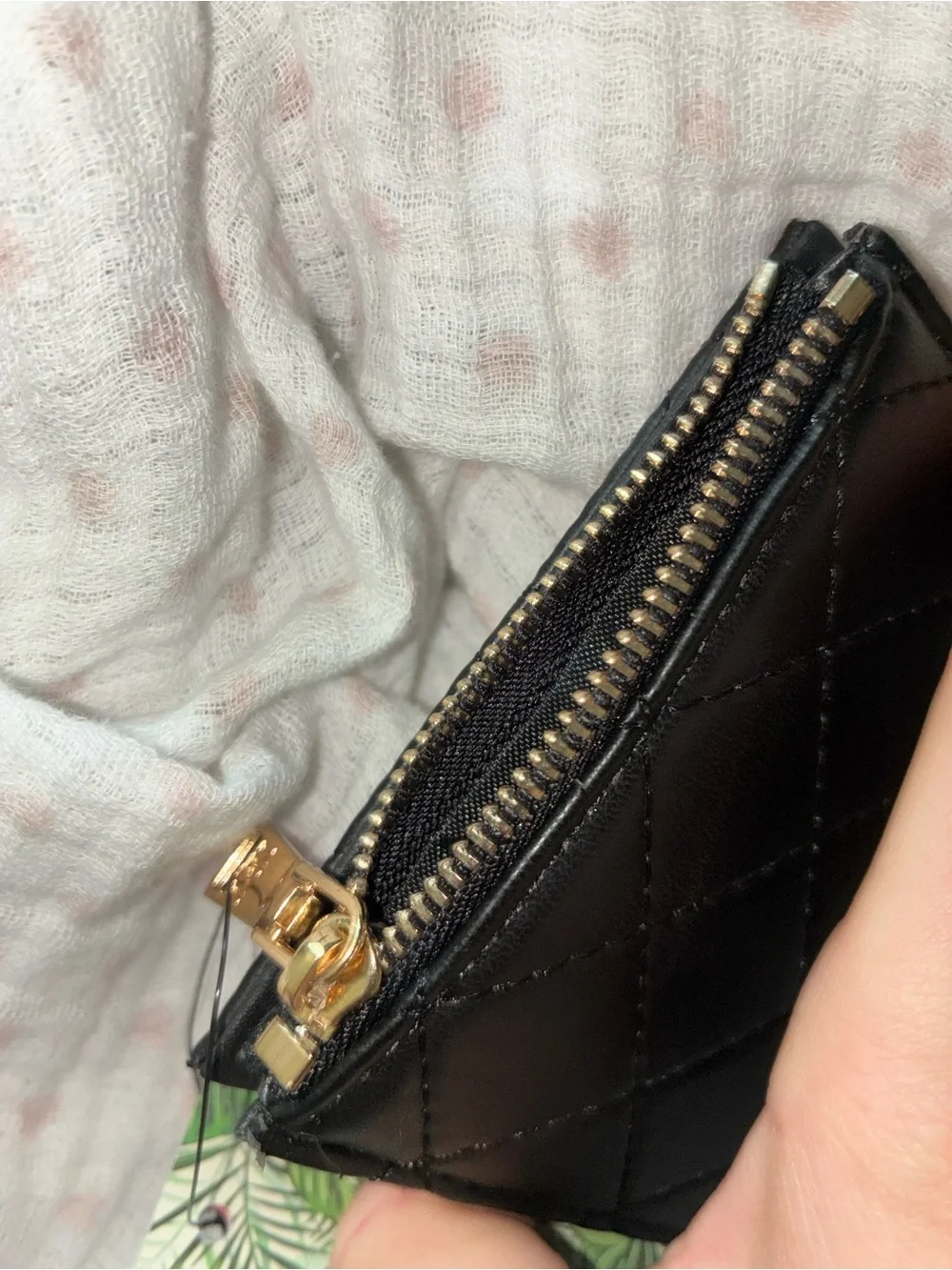 Badgley Mischka Black Quilted Logo Snap Card Wallet with Gold Hardware